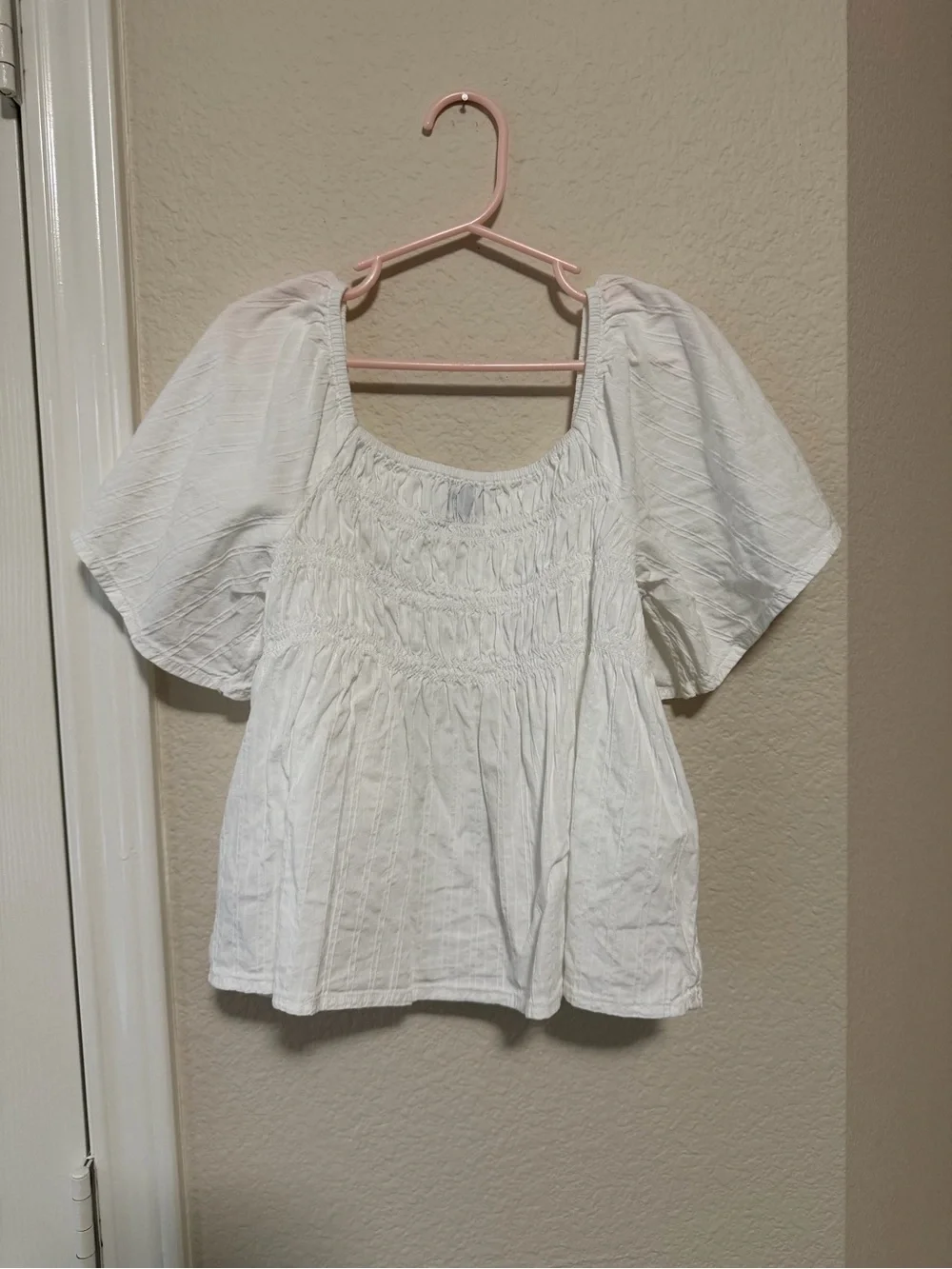 Old Navy Cream Smocked Square-Neck Peasant Blouse